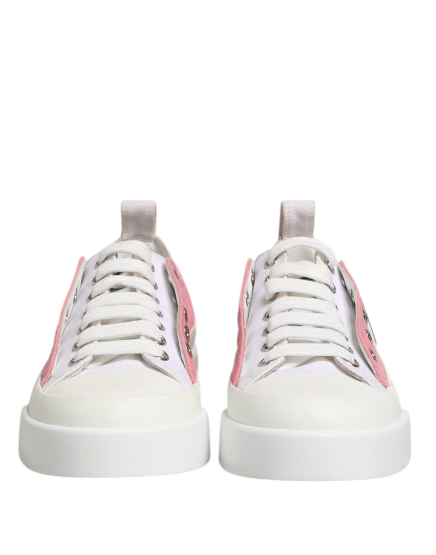 Dolce &amp; Gabbana Weiß Rosa Canvas Low Top Sneakers Schuhe