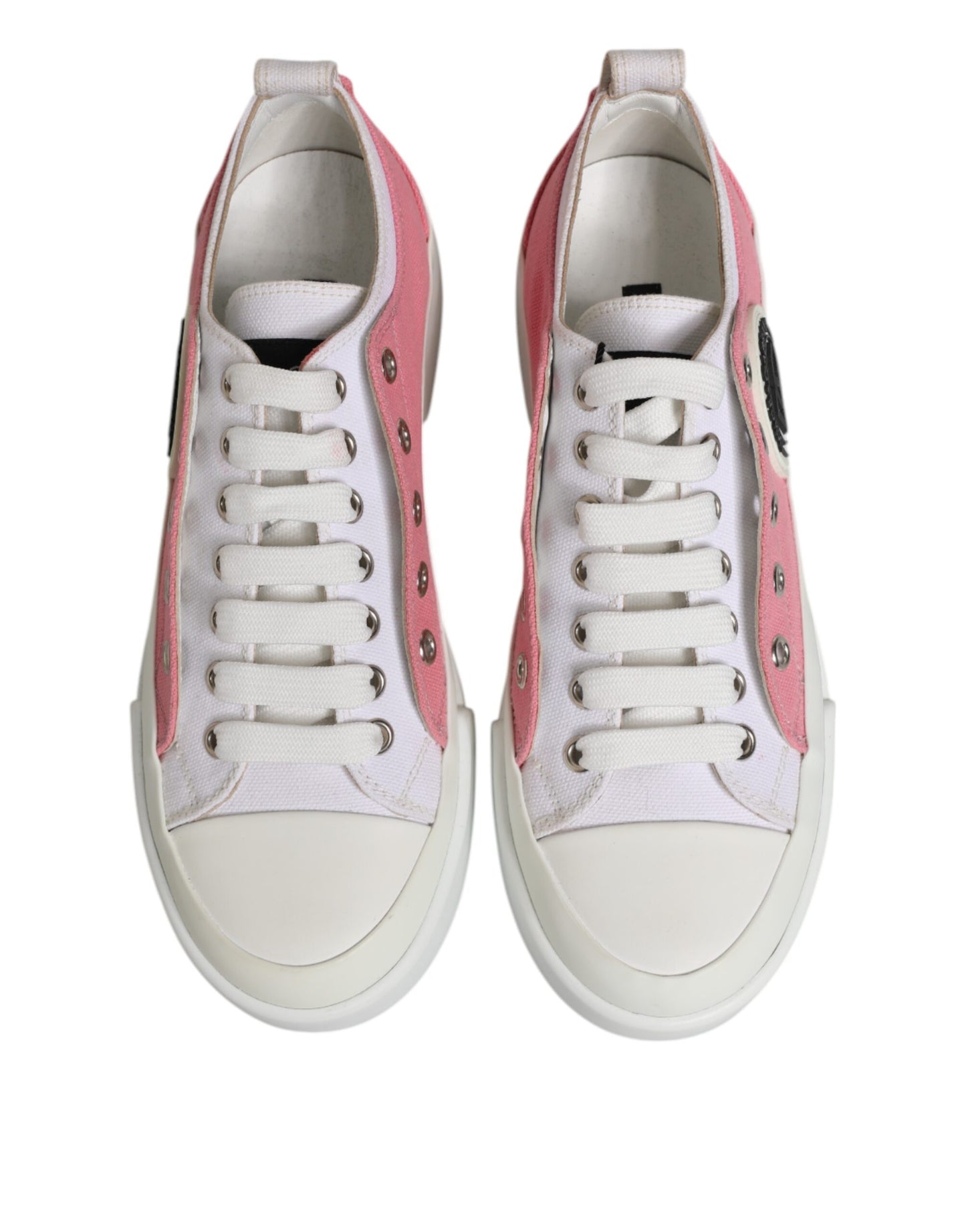 Dolce &amp; Gabbana Weiß Rosa Canvas Low Top Sneakers Schuhe
