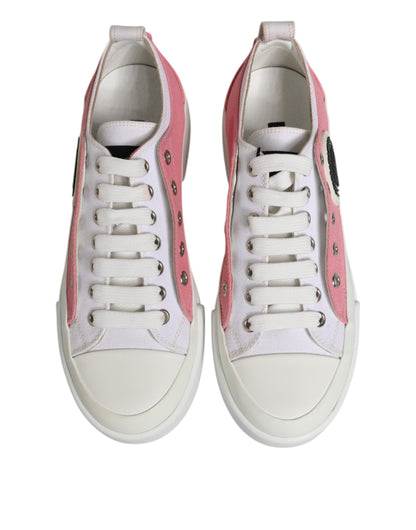 Dolce &amp; Gabbana Weiß Rosa Canvas Low Top Sneakers Schuhe