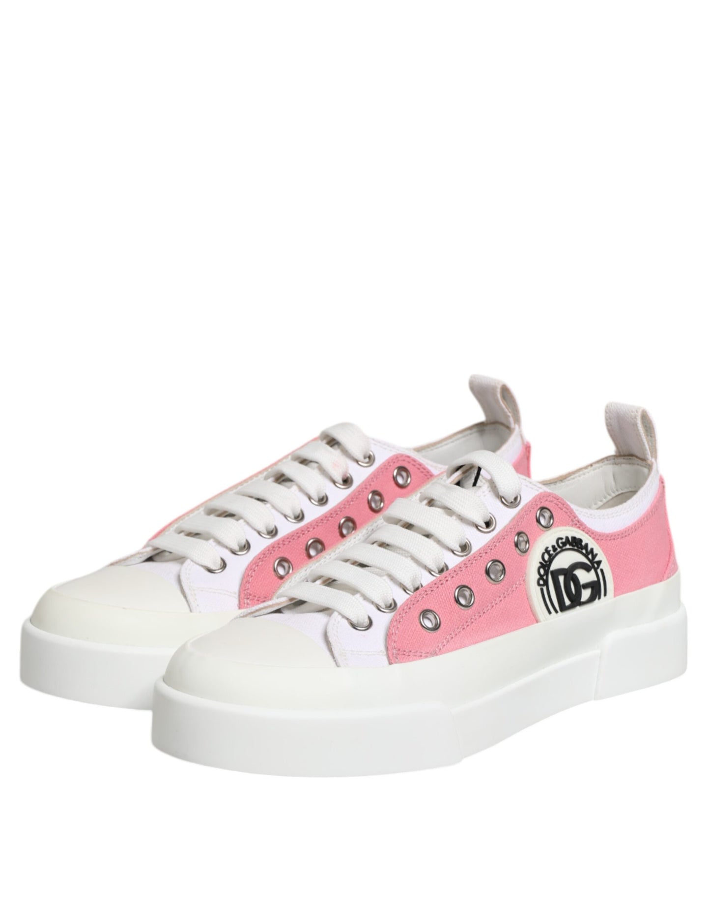 Dolce &amp; Gabbana Weiß Rosa Canvas Low Top Sneakers Schuhe