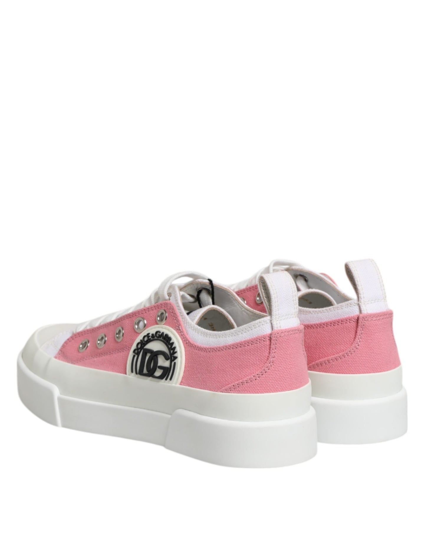Dolce &amp; Gabbana Weiß Rosa Canvas Low Top Sneakers Schuhe