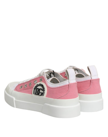 Dolce &amp; Gabbana Weiß Rosa Canvas Low Top Sneakers Schuhe