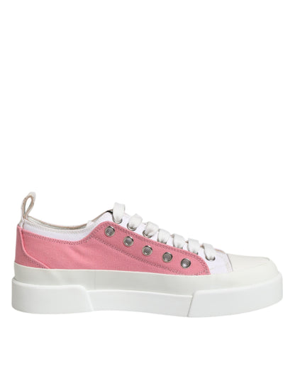 Dolce &amp; Gabbana Weiß Rosa Canvas Low Top Sneakers Schuhe