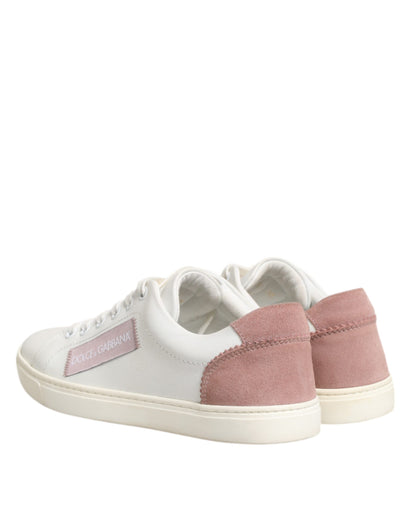 Dolce &amp; Gabbana Weiß Rosa Leder Low Top Sneakers Schuhe