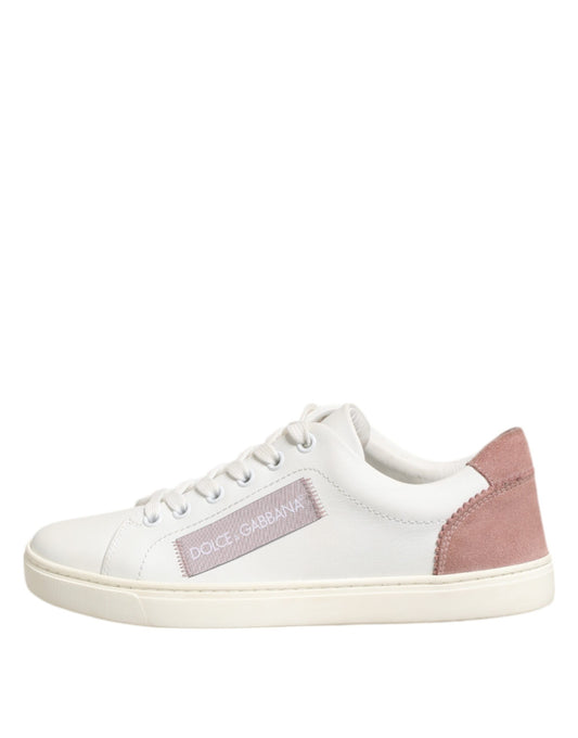 Dolce &amp; Gabbana Weiß Rosa Leder Low Top Sneakers Schuhe