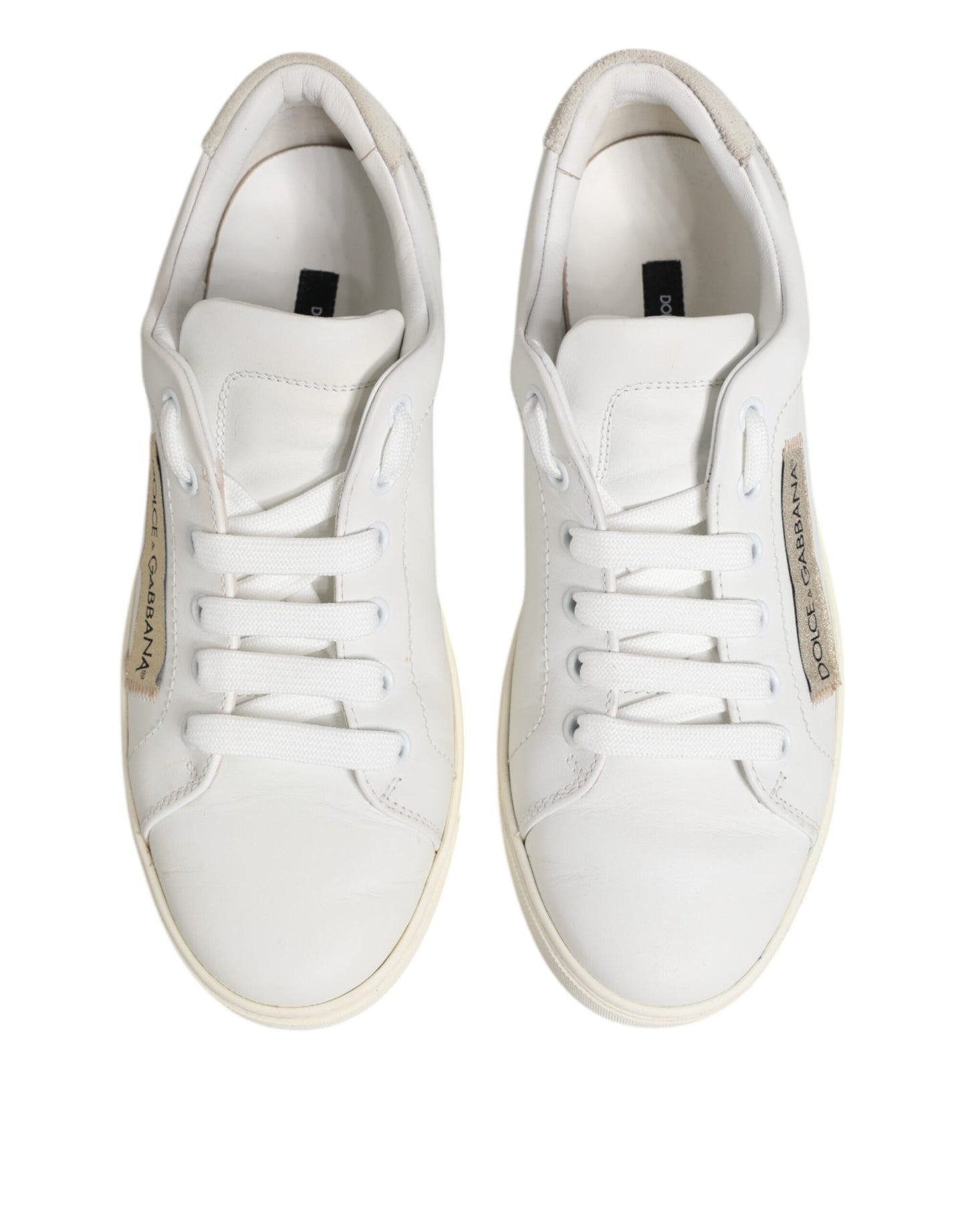 Dolce &amp; Gabbana Weiß Grau Leder Low Top Sneakers Schuhe