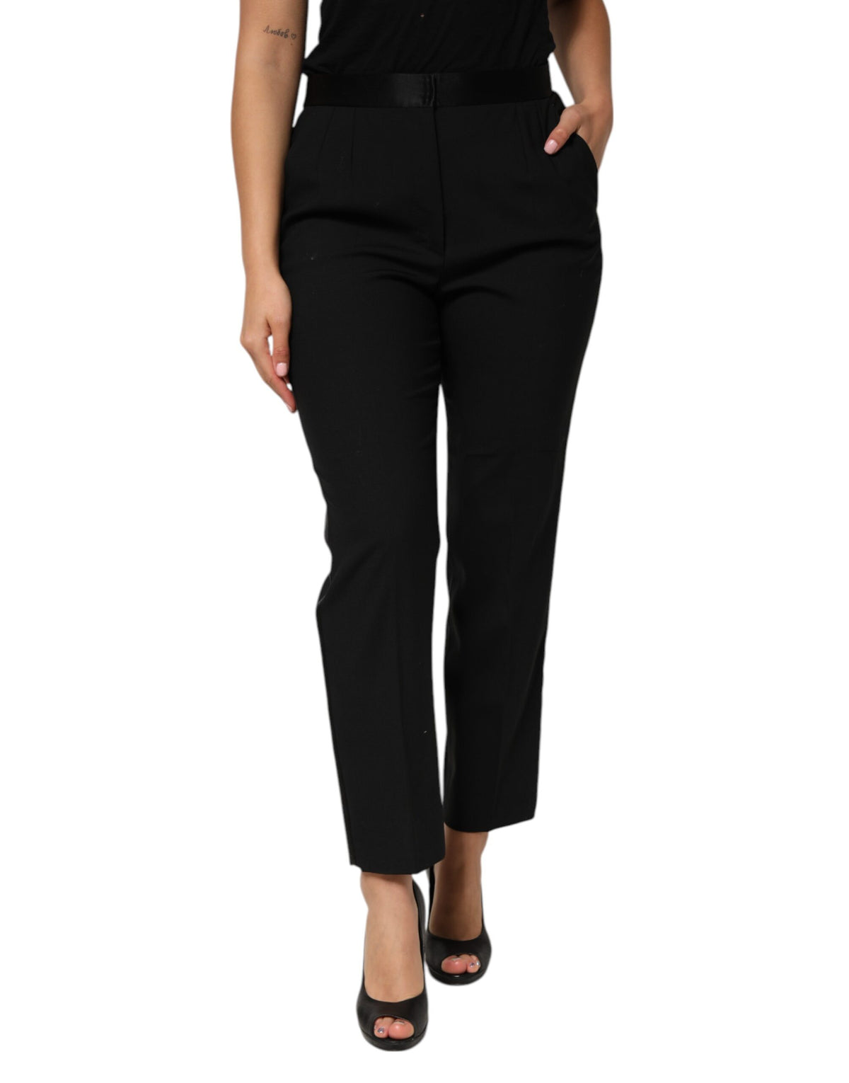 Dolce &amp; Gabbana – Schwarze, hoch taillierte, konisch zulaufende Wollhose