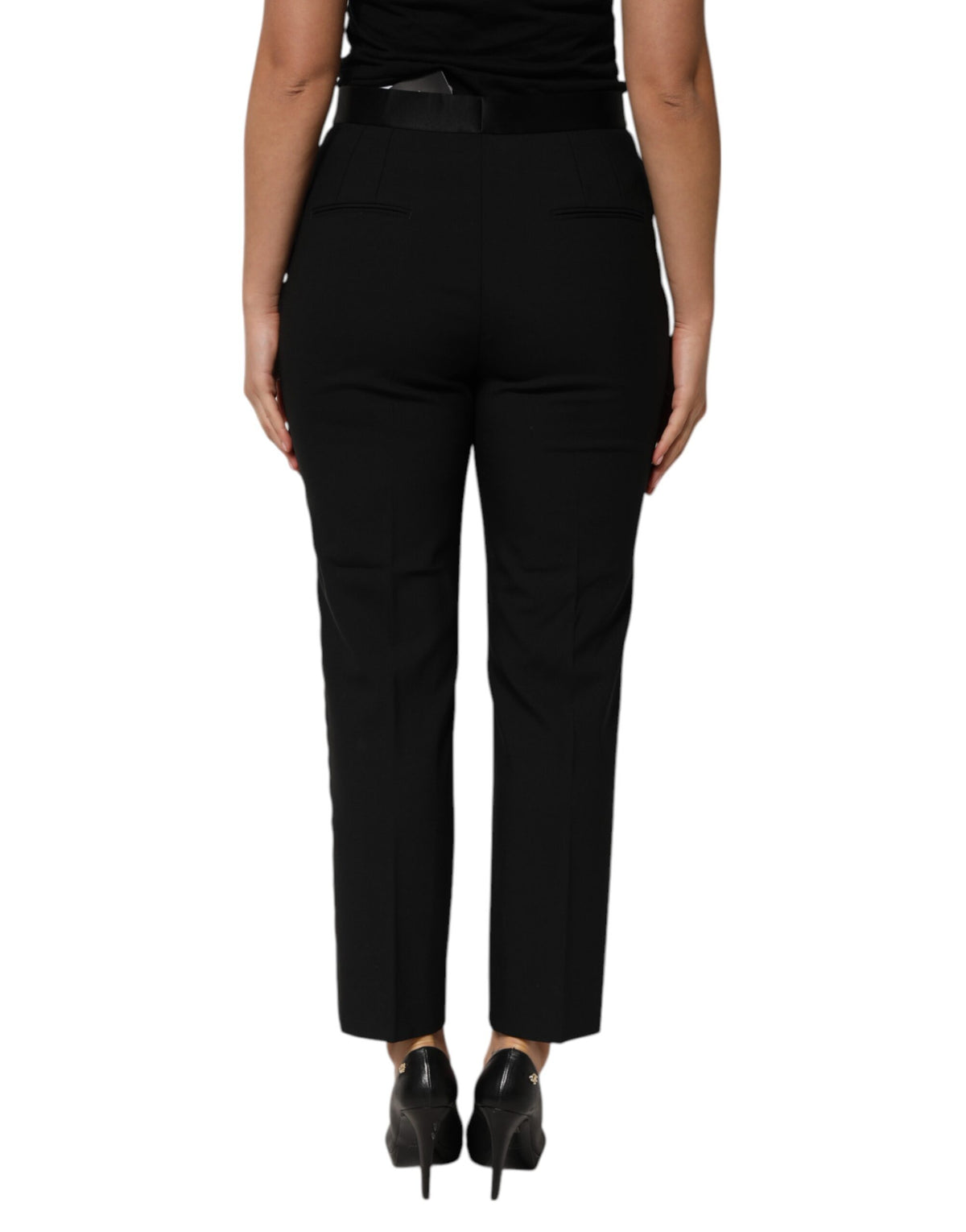 Dolce &amp; Gabbana – Schwarze, hoch taillierte, konisch zulaufende Wollhose