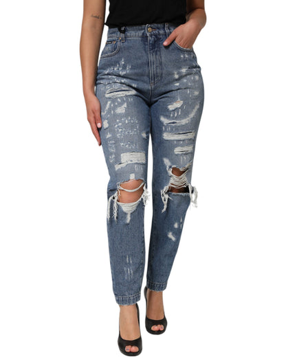 Dolce &amp; Gabbana Blaue zerfetzte Jeans mit hoher Taille für Damen