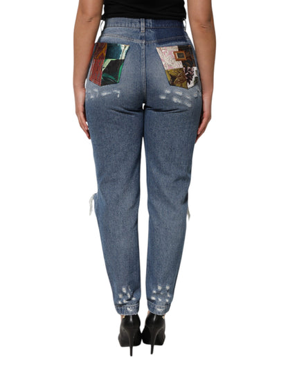Dolce &amp; Gabbana Blaue zerfetzte Jeans mit hoher Taille für Damen