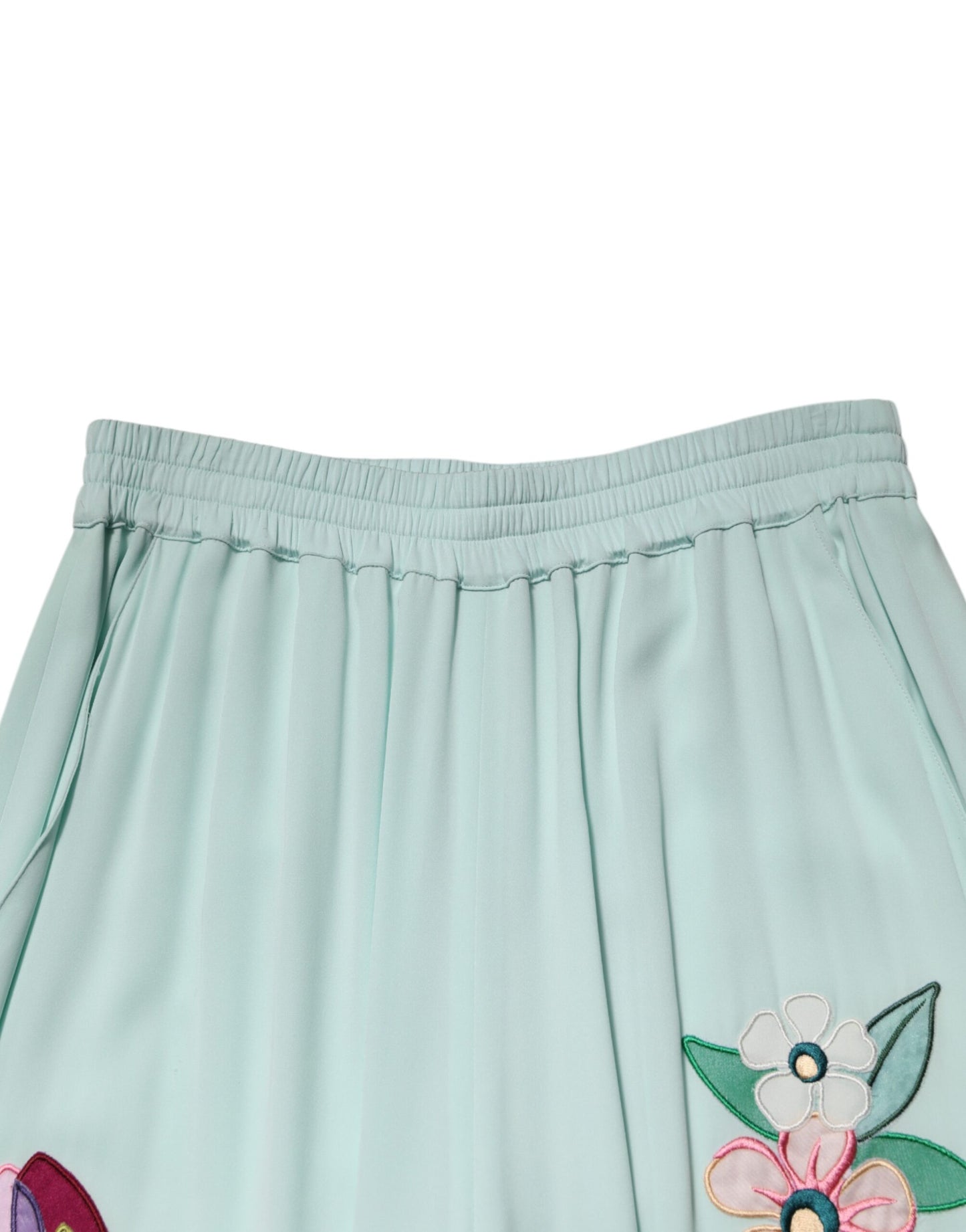 Dolce &amp; Gabbana, grüne, gerade Pyjamahose mit Strumpfband und Blumenmuster