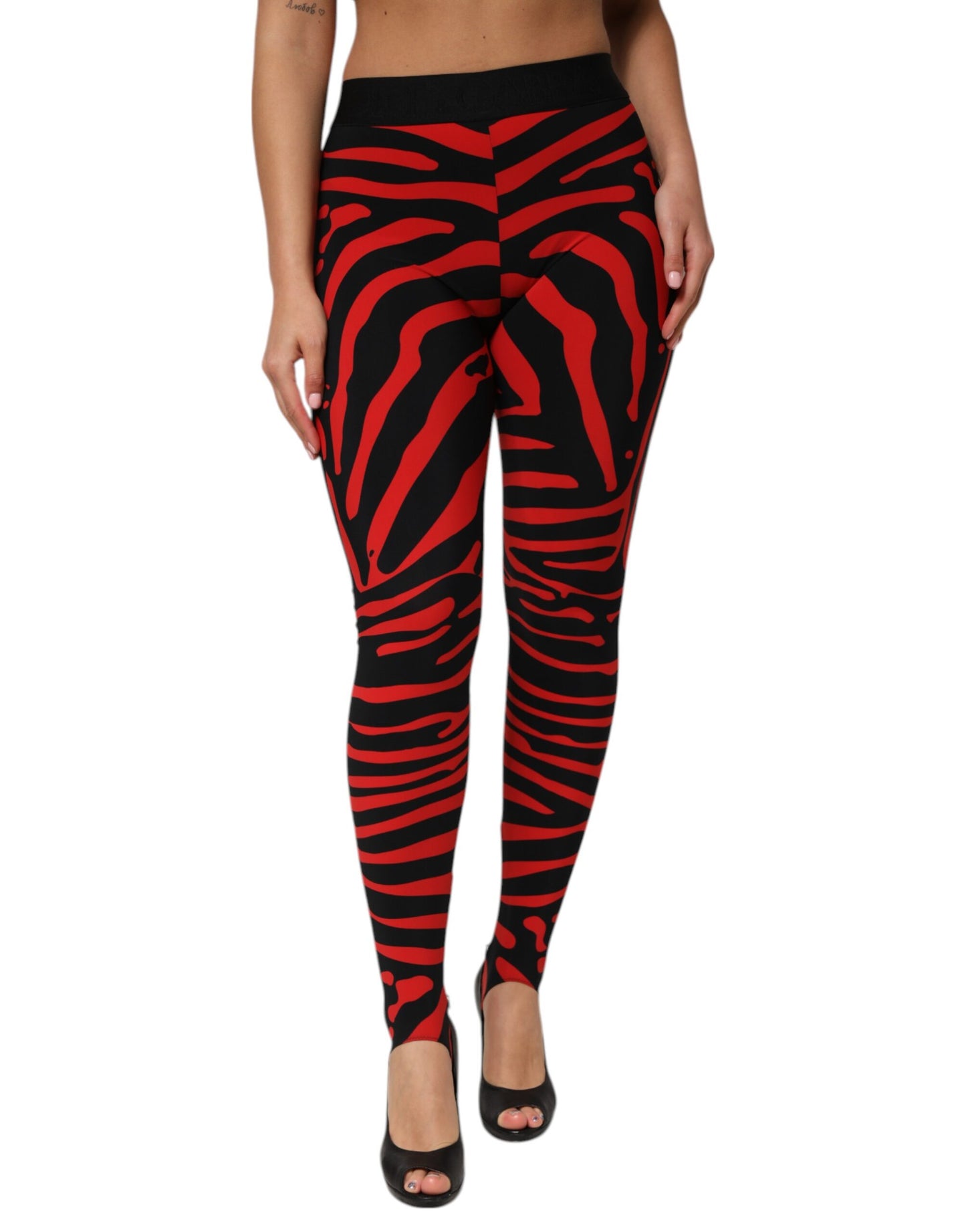Dolce &amp; Gabbana – Leggings mit Logo-Taille aus Nylon in Schwarz und Rot