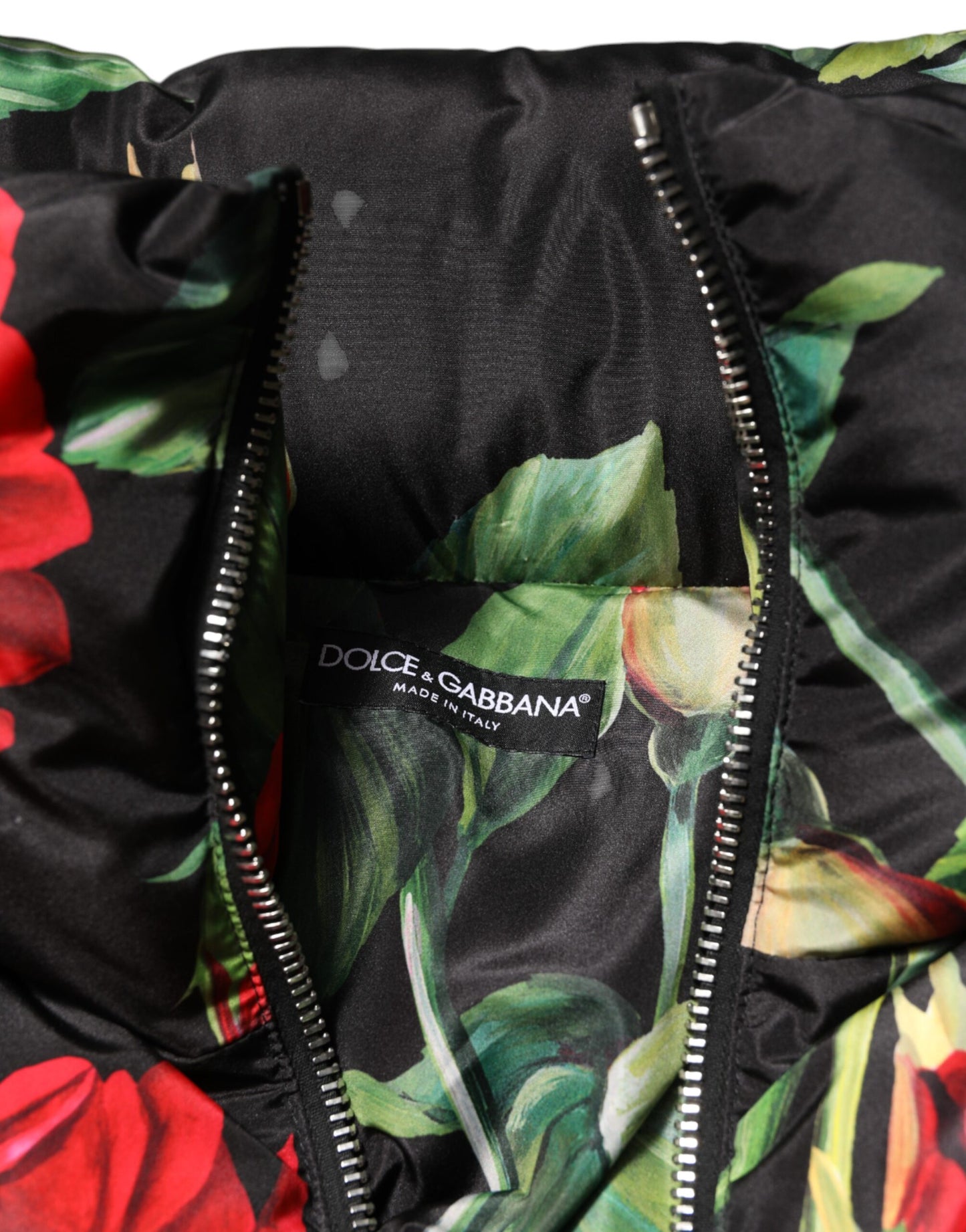 Dolce &amp; Gabbana – Puffermantel mit mehrfarbigem Blumenmuster und durchgehendem Reißverschluss