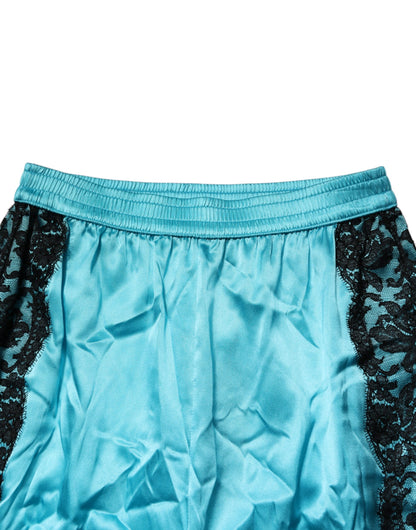 Dolce &amp; Gabbana Blaue, gerade Pyjamahose aus Seide mit Strumpfband für Damen