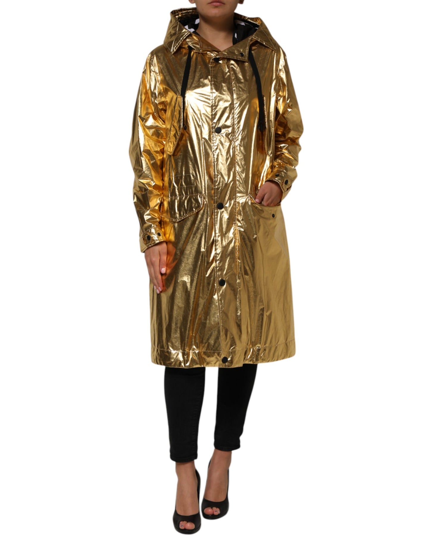 Dolce &amp; Gabbana – Trenchcoat-Jacke mit Kapuze und langen Ärmeln in Gold