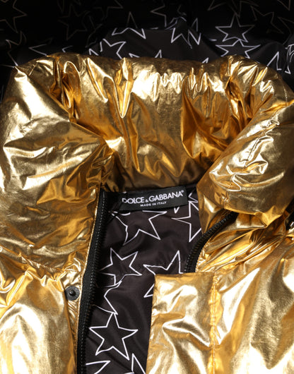 Dolce &amp; Gabbana – Gesteppte Pufferjacke mit durchgehendem Reißverschluss und Kapuze in Gold