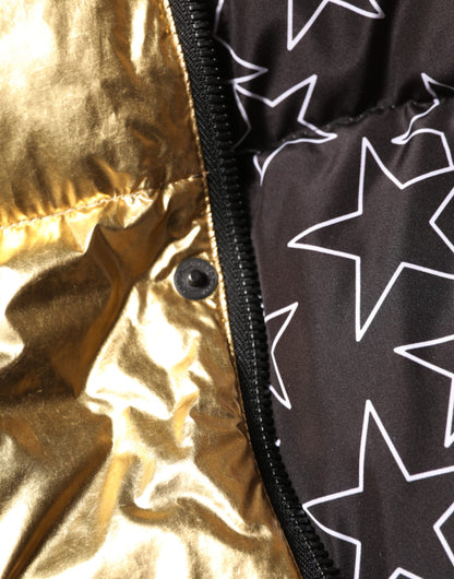 Dolce &amp; Gabbana – Gesteppte Pufferjacke mit durchgehendem Reißverschluss und Kapuze in Gold
