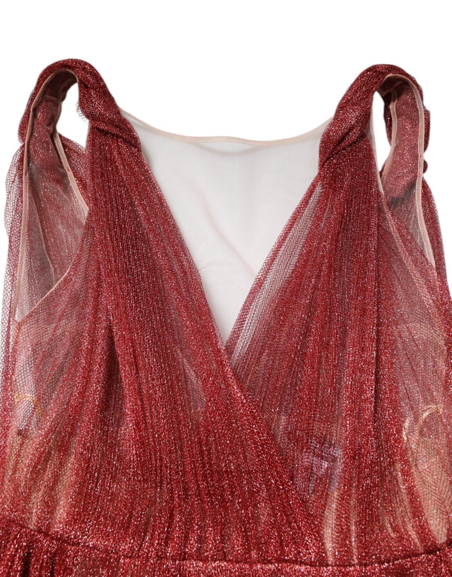 Dolce &amp; Gabbana Burgunderrotes ärmelloses Midi-A-Linien-Kleid aus Netzstoff