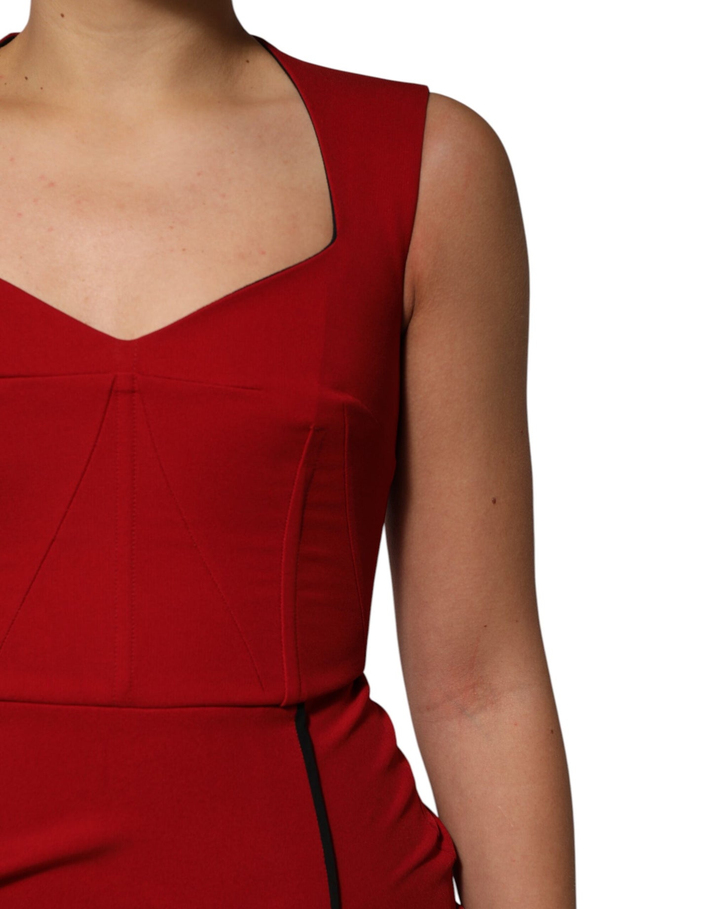 Dolce &amp; Gabbana – Rotes Midi-Etuikleid aus Viskose-Stretch mit Schlitz