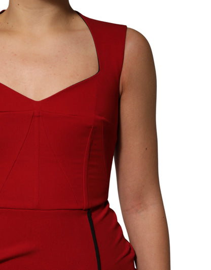 Dolce &amp; Gabbana – Rotes Midi-Etuikleid aus Viskose-Stretch mit Schlitz