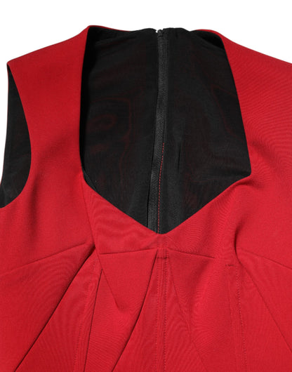 Dolce &amp; Gabbana – Rotes Midi-Etuikleid aus Viskose-Stretch mit Schlitz