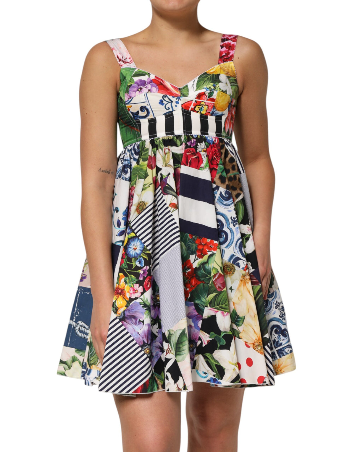 Dolce &amp; Gabbana Mehrfarbiges Patchwork-Minikleid aus Baumwolle im Aline-Stil