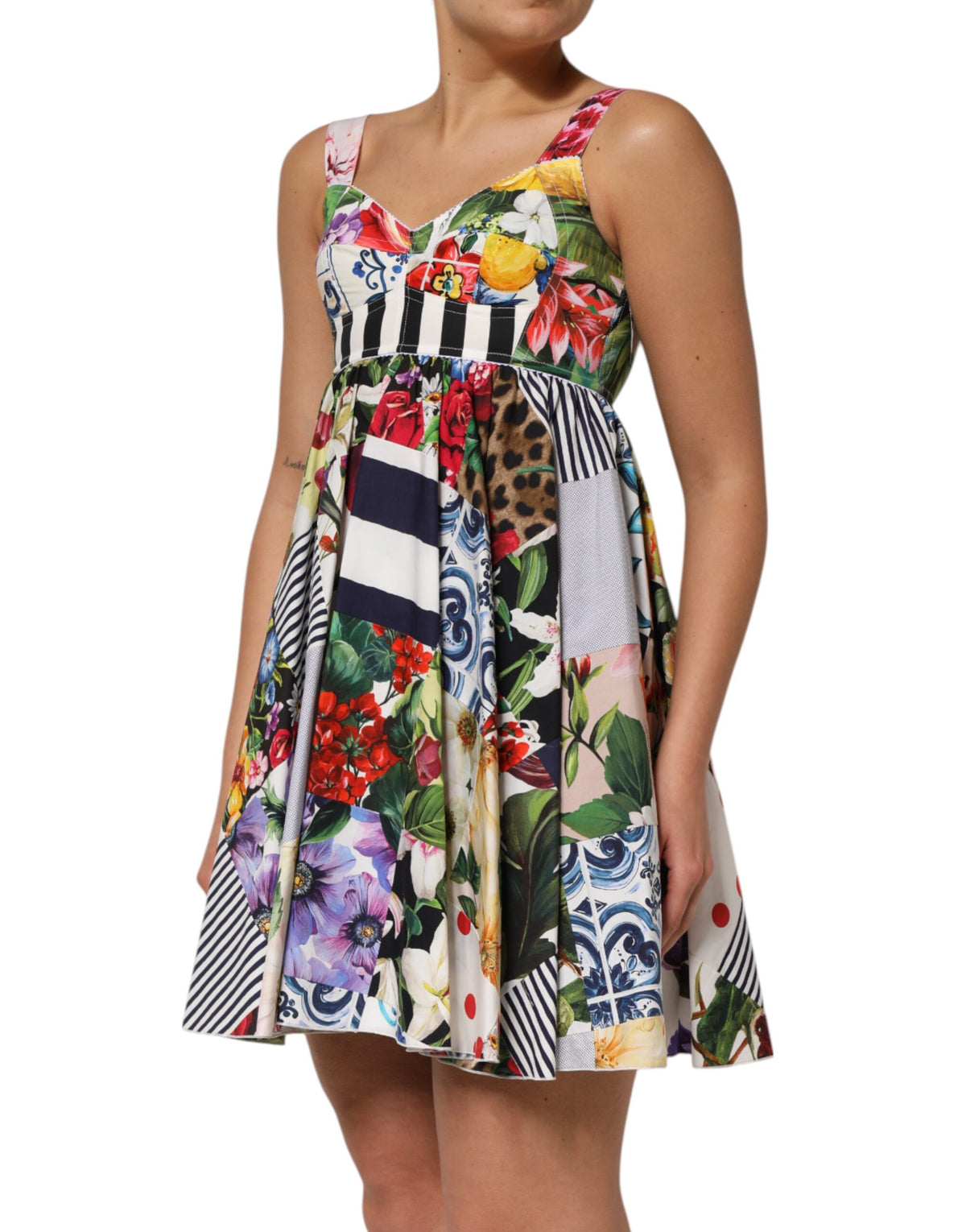 Dolce &amp; Gabbana Mehrfarbiges Patchwork-Minikleid aus Baumwolle im Aline-Stil