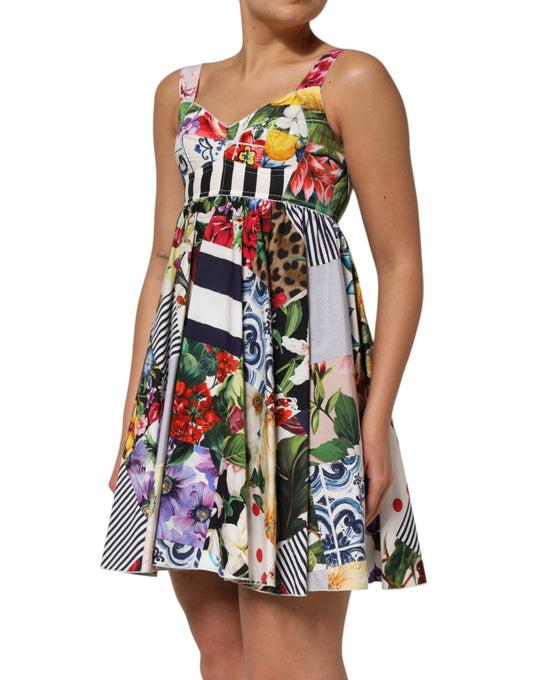 Dolce &amp; Gabbana Mehrfarbiges Patchwork-Minikleid aus Baumwolle im Aline-Stil