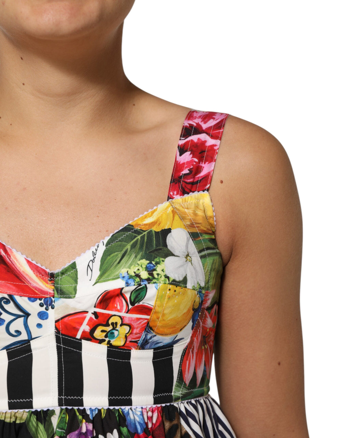 Dolce &amp; Gabbana Mehrfarbiges Patchwork-Minikleid aus Baumwolle im Aline-Stil