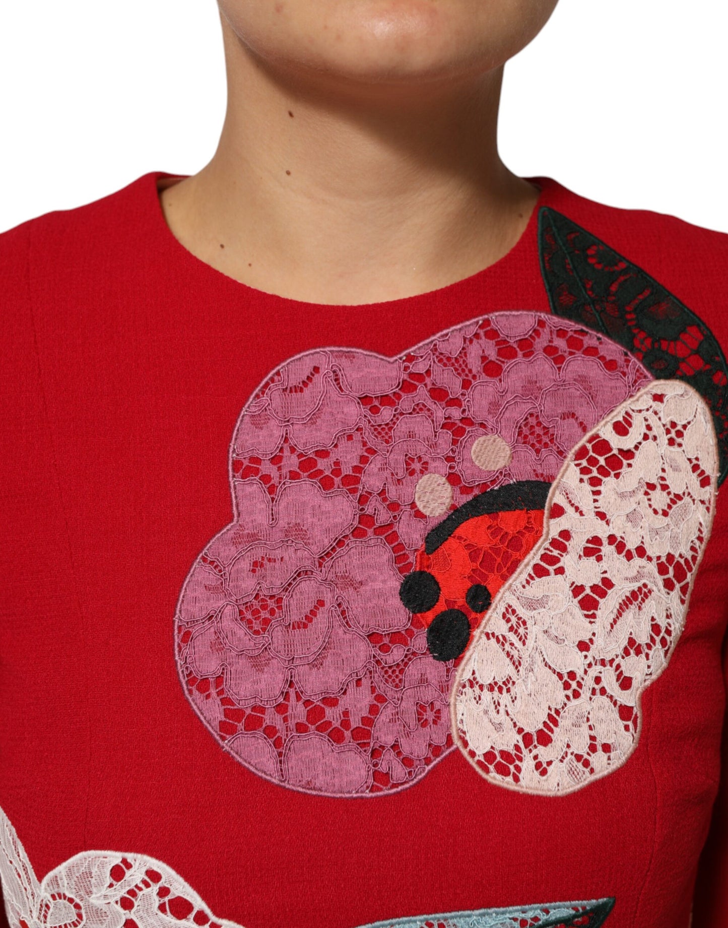 Dolce &amp; Gabbana – A-Linien-Minikleid mit roter Spitzen-Blumenapplikation