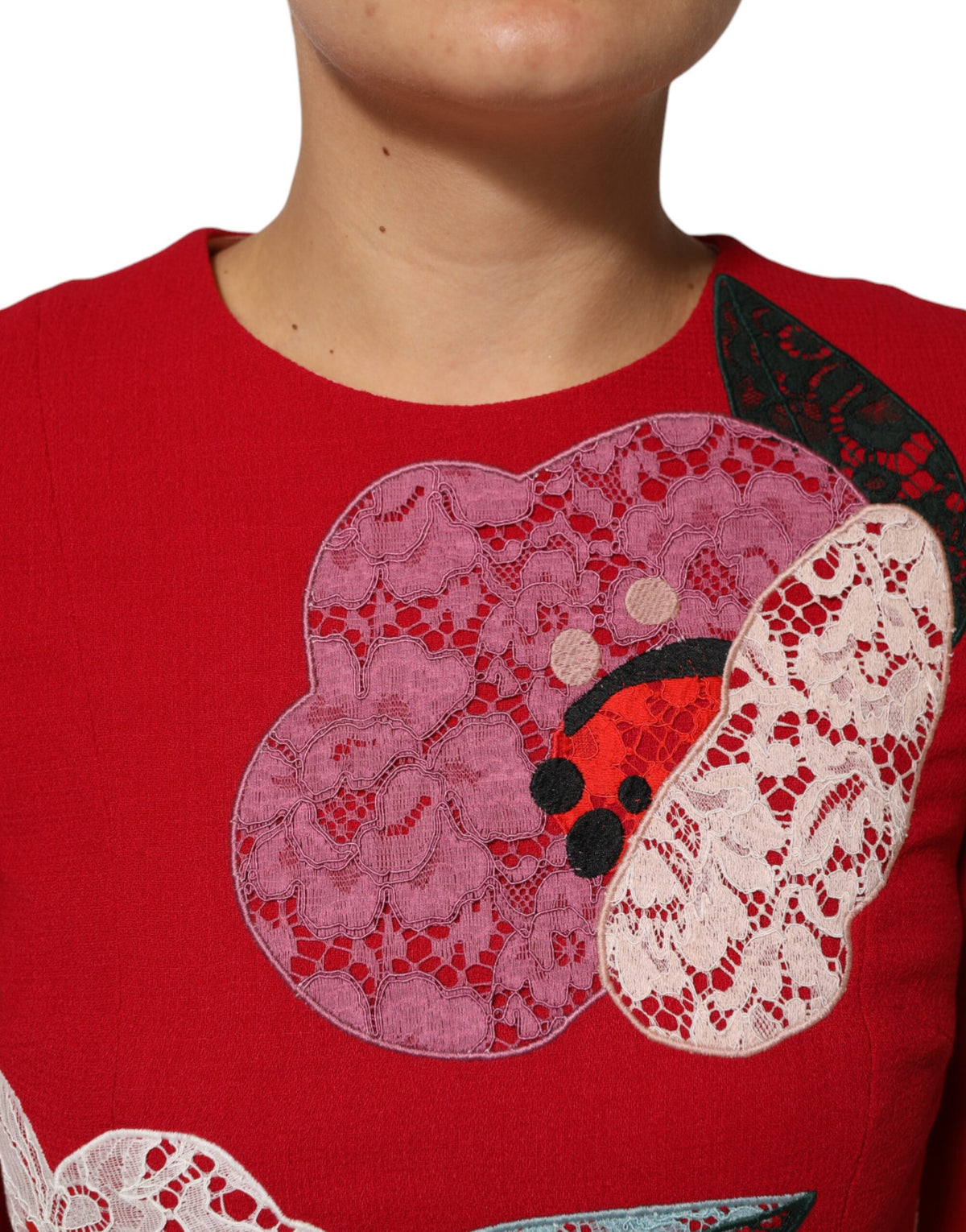 Dolce &amp; Gabbana – A-Linien-Minikleid mit roter Spitzen-Blumenapplikation