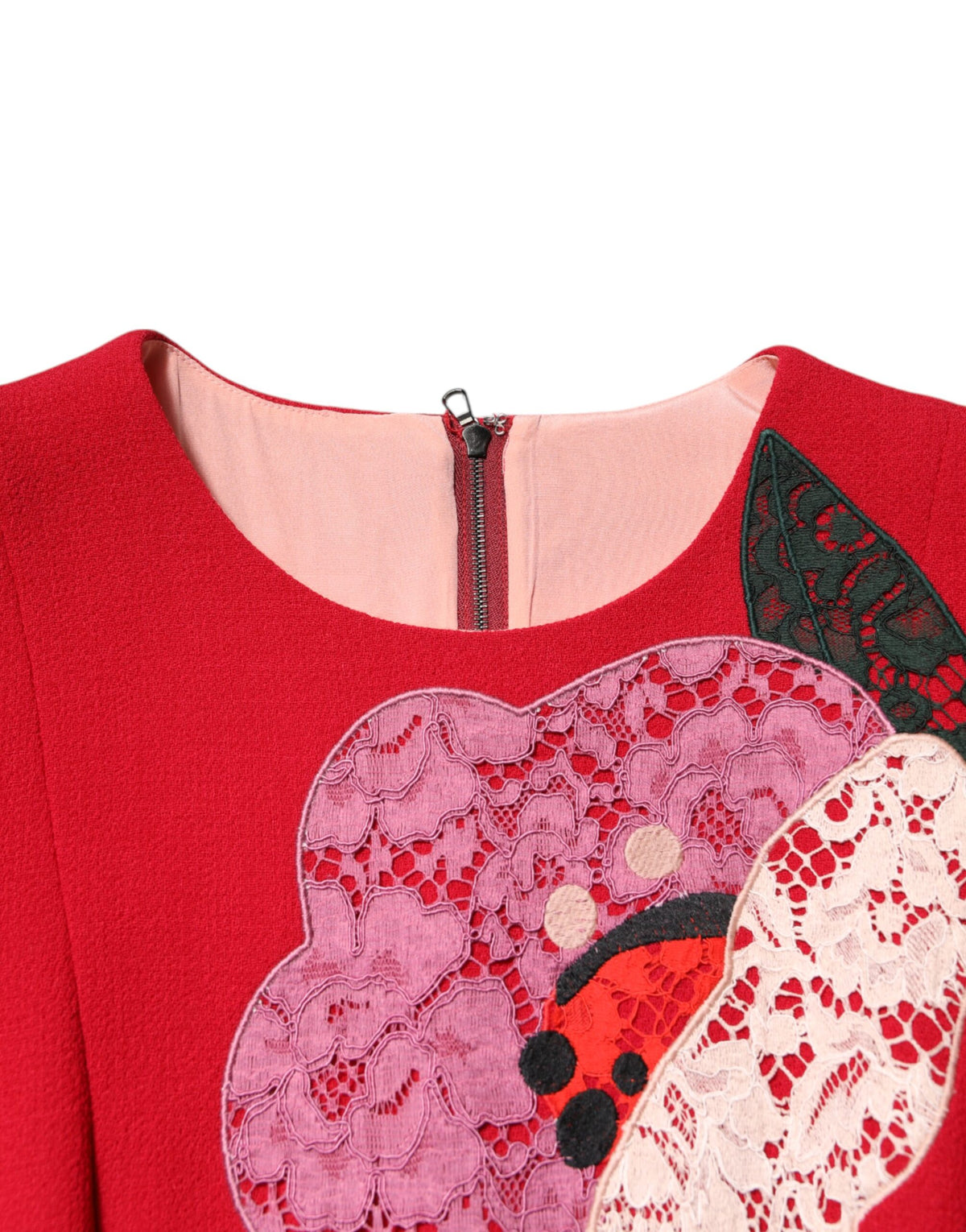 Dolce &amp; Gabbana – A-Linien-Minikleid mit roter Spitzen-Blumenapplikation