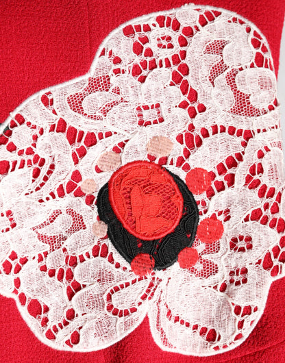 Dolce &amp; Gabbana – A-Linien-Minikleid mit roter Spitzen-Blumenapplikation