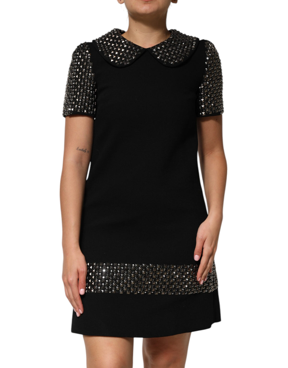 Dolce &amp; Gabbana – Schwarzes Minikleid mit Kristallverzierung und Kragen