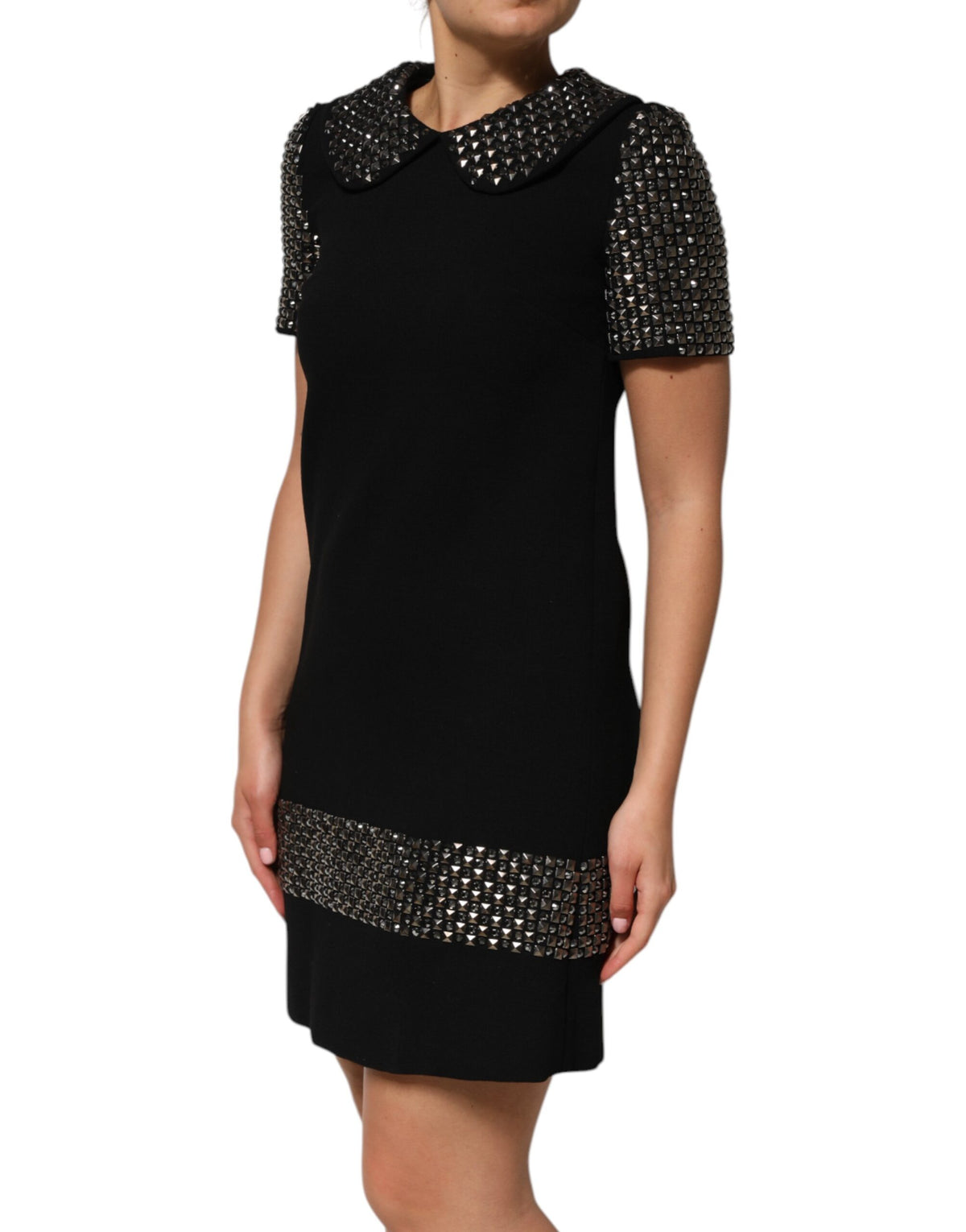 Dolce &amp; Gabbana – Schwarzes Minikleid mit Kristallverzierung und Kragen