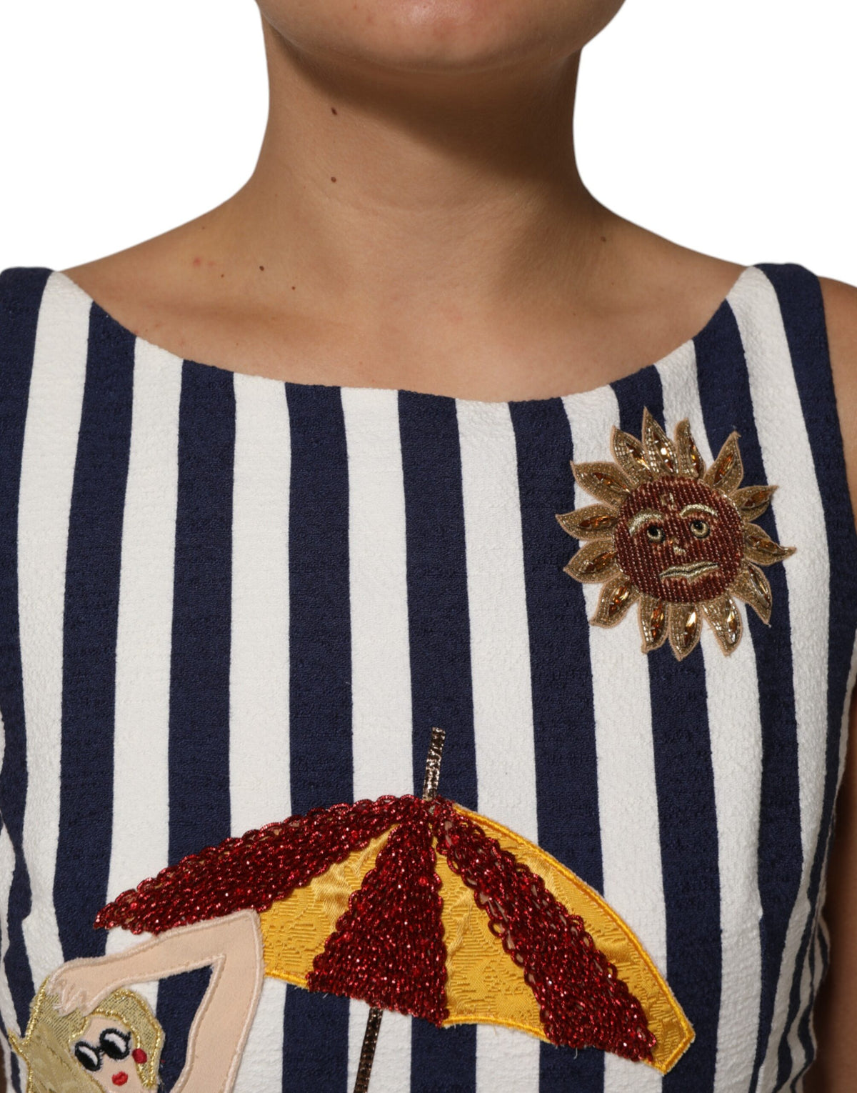 Dolce &amp; Gabbana Blau-weiß gestreiftes, besticktes A-Linien-Kleid