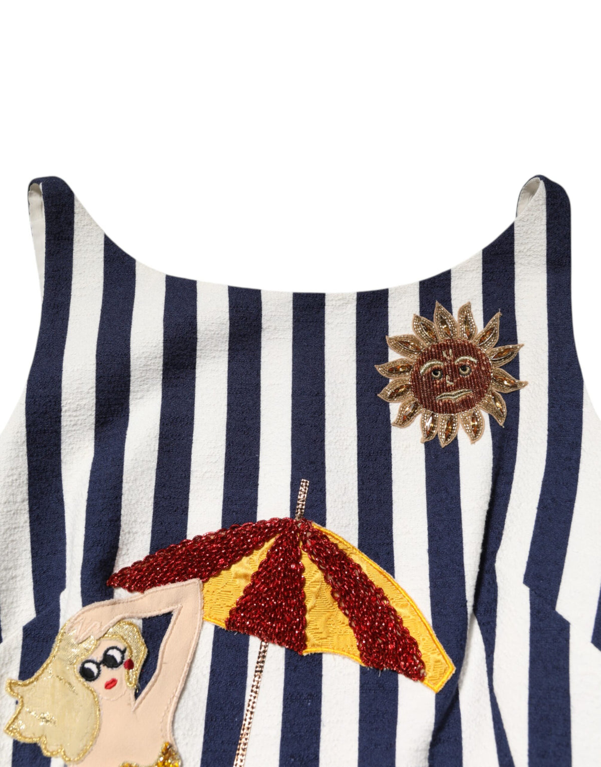 Dolce &amp; Gabbana Blau-weiß gestreiftes, besticktes A-Linien-Kleid