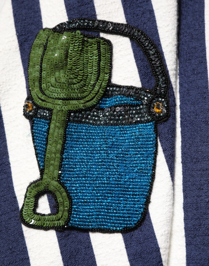 Dolce &amp; Gabbana Blau-weiß gestreiftes, besticktes A-Linien-Kleid