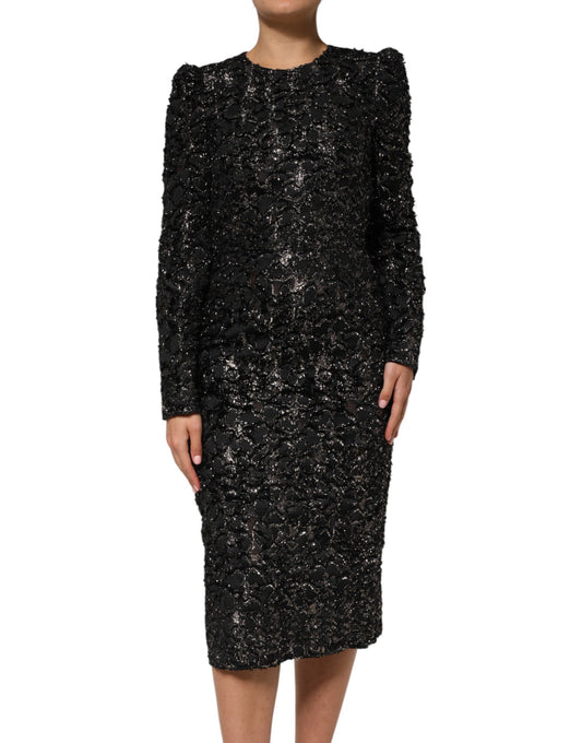 Dolce &amp; Gabbana – Schwarzes Etuikleid aus Bouclé-Tweed mit Pailletten