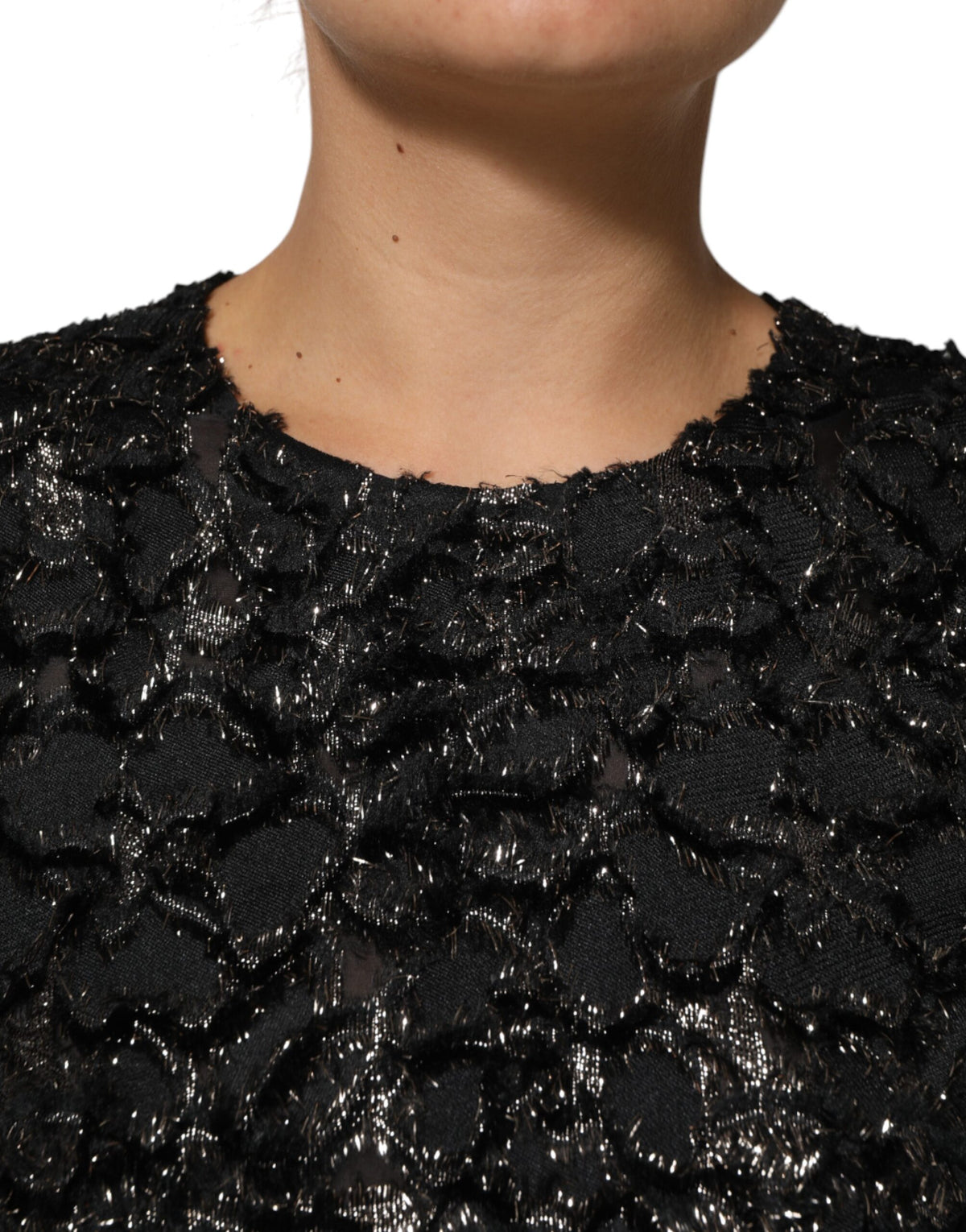 Dolce &amp; Gabbana – Schwarzes Etuikleid aus Bouclé-Tweed mit Pailletten