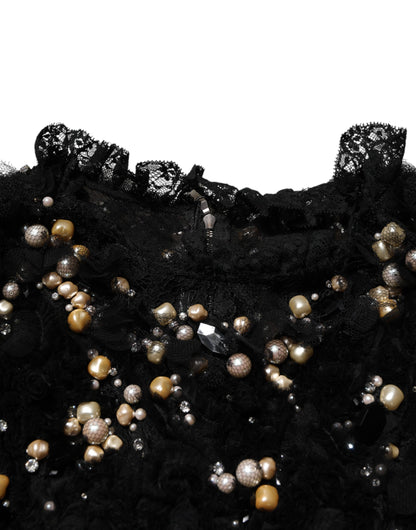 Dolce &amp; Gabbana – Schwarzes Etuikleid aus Viskose mit Perlenverzierung