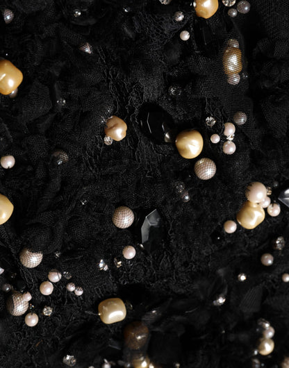 Dolce &amp; Gabbana – Schwarzes Etuikleid aus Viskose mit Perlenverzierung