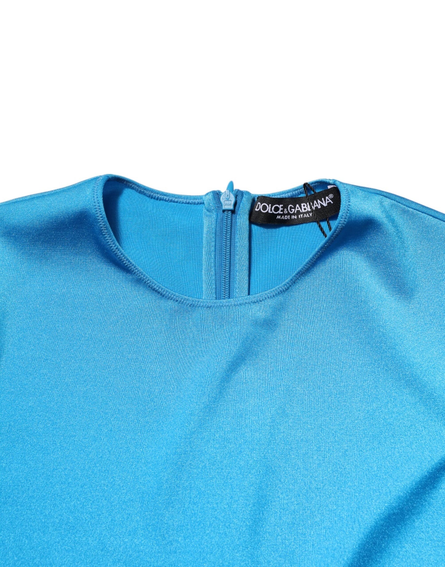 Dolce &amp; Gabbana, blaues, figurbetontes Jumpsuit-Kleid aus Nylon mit Rundhalsausschnitt