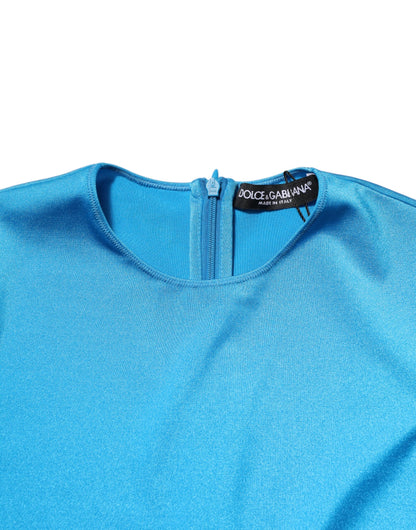 Dolce &amp; Gabbana, blaues, figurbetontes Jumpsuit-Kleid aus Nylon mit Rundhalsausschnitt