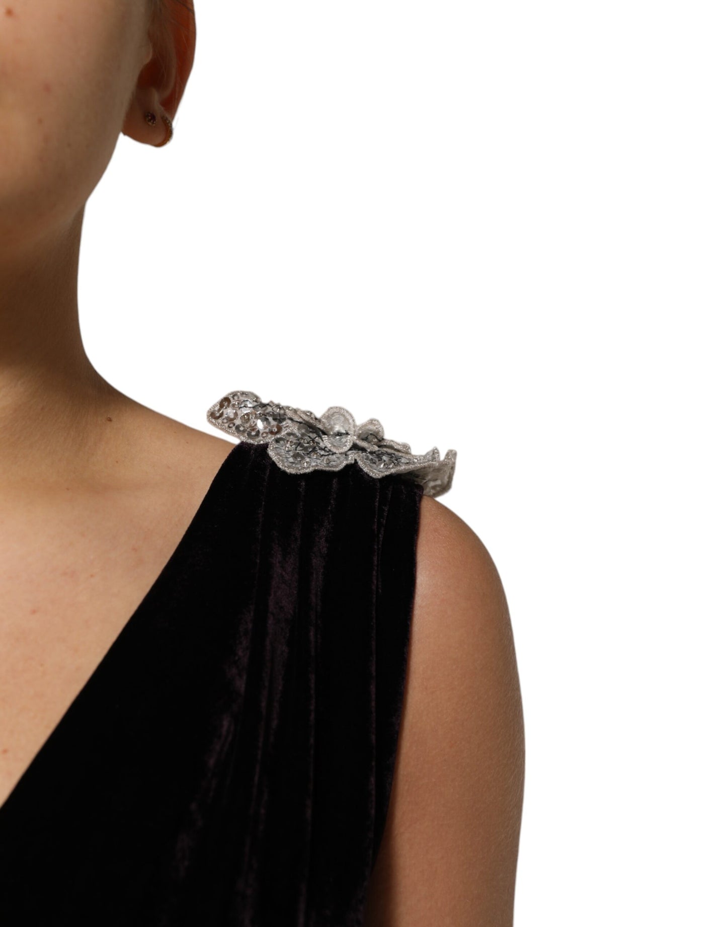 Dolce &amp; Gabbana – A-Linien-Kleid aus schwarzem Samt mit Blumenverzierung