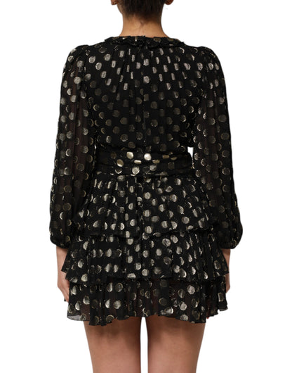 Dolce & Gabbana Black Gold Polka Dot Silk Brocade Mini Dress
