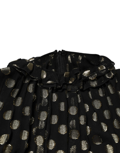 Dolce & Gabbana Black Gold Polka Dot Silk Brocade Mini Dress
