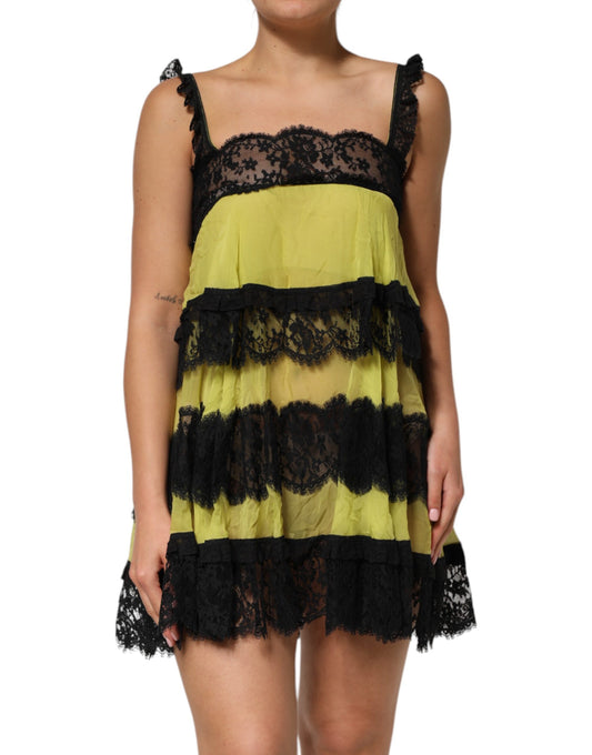 Dolce &amp; Gabbana Gelb-Schwarzes Babydoll-Chemise-Dessouskleid