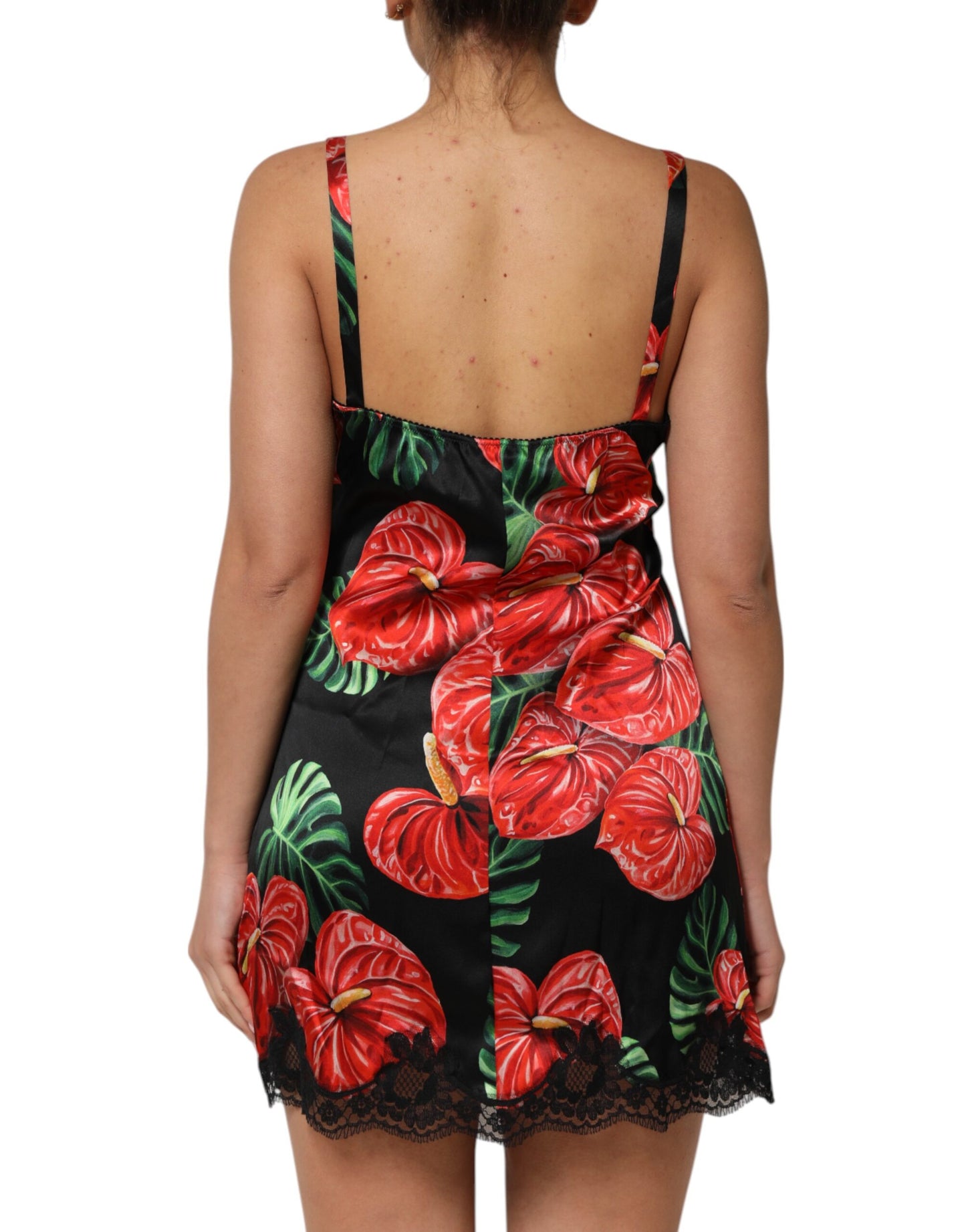 Dolce &amp; Gabbana – Schwarzes Dessous-Unterkleid mit floralem Spitzenbesatz