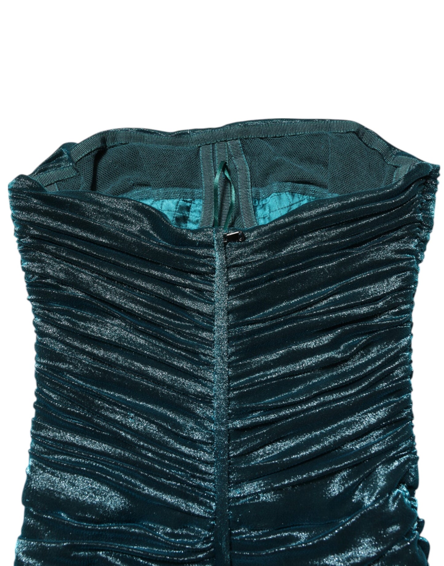 Dolce &amp; Gabbana – Eng anliegendes, trägerloses Kleid aus grünem Seidensatin